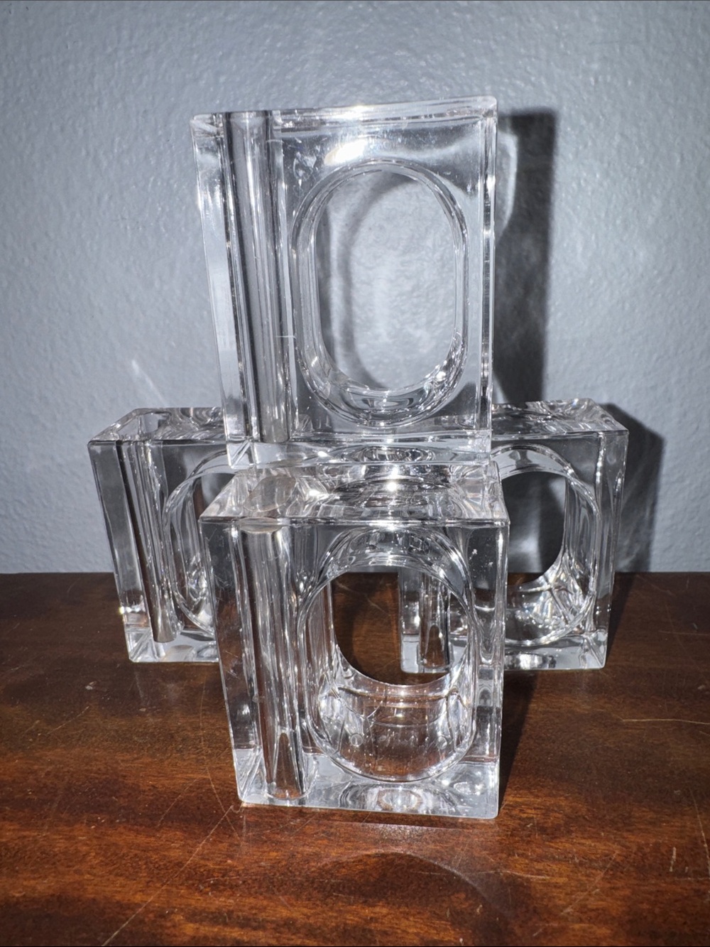 Vintage 60’s Lucite/Acrylic  Clear Napkin Rings with Bud Bases -Set of 4